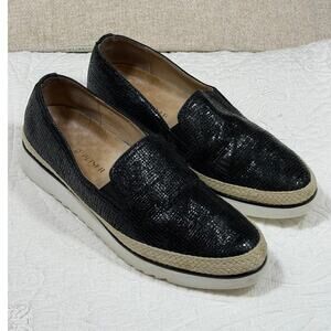 Donald J Pliner Women Black 8 Textured Leather Loafer Slip On Comfort Shoe Dress